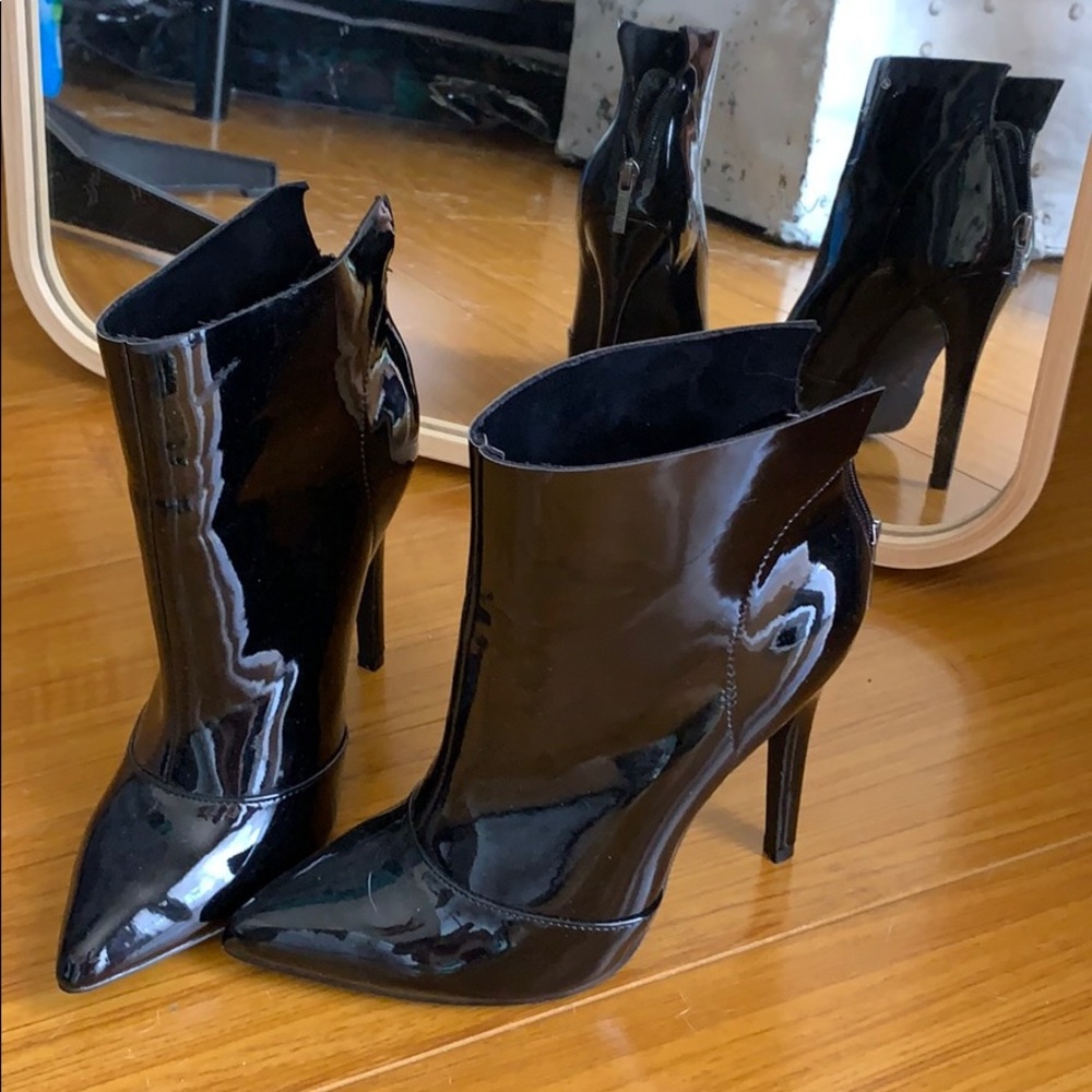Size 6.5  black faux patent booties